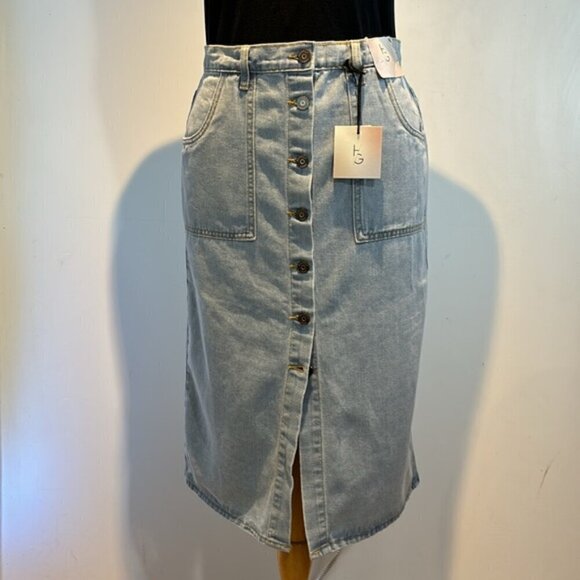 Happily Grey button front denim midi skirt size 28 NWT - Picture 1 of 12